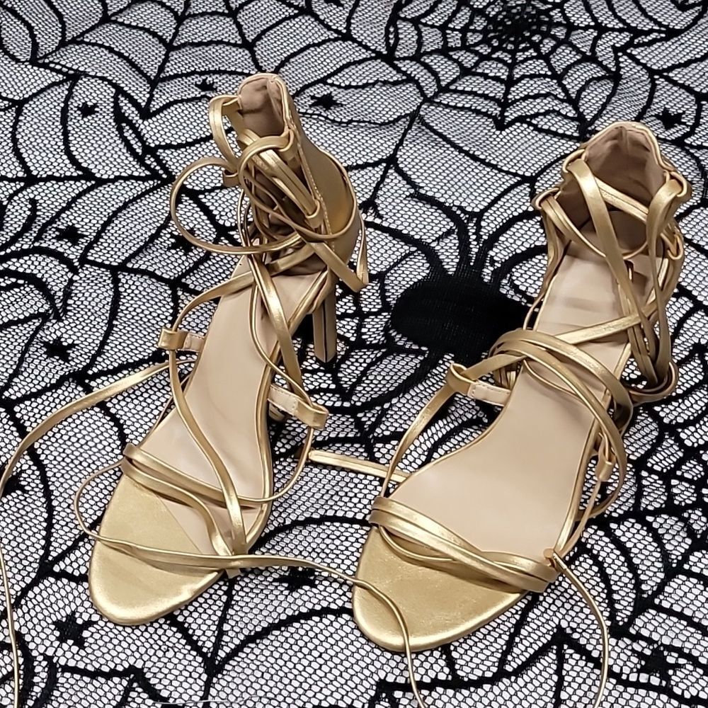 Gold Tie Up High Heels Women's Size 6